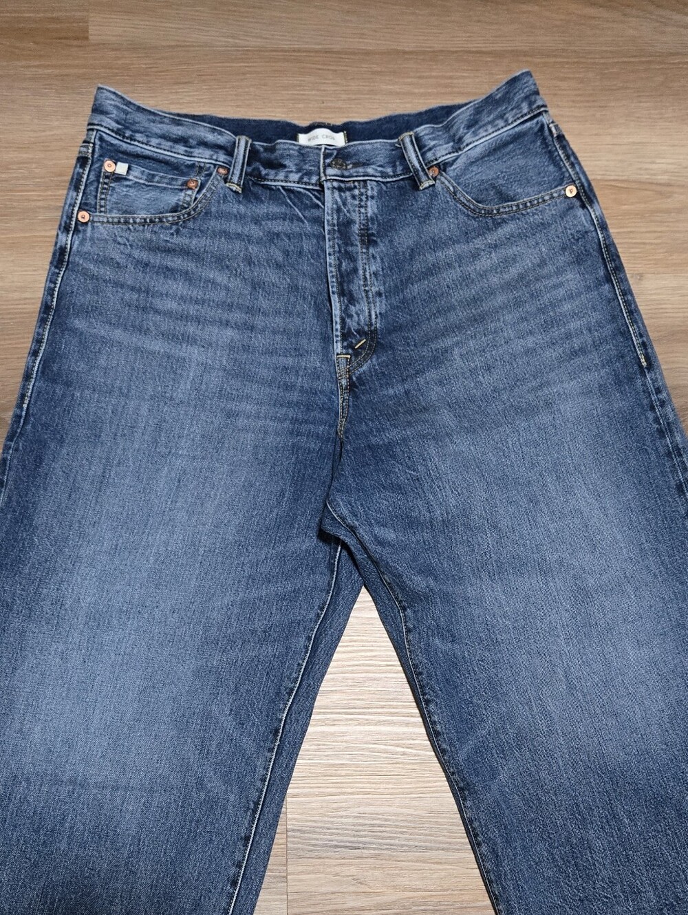 AE77 Premium Wide Crop Blue Women's Button-Fly Cuffed Jeans Size 31 - Picture 6 of 14